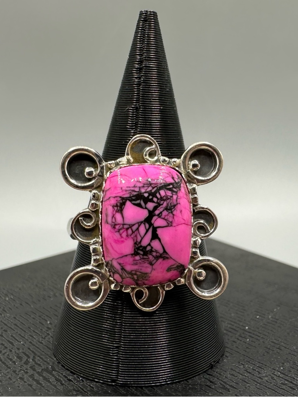 🌸 Cherry Blossom Dahlia Turquoise Sterling Silver 925 Ring Handmade Swirls